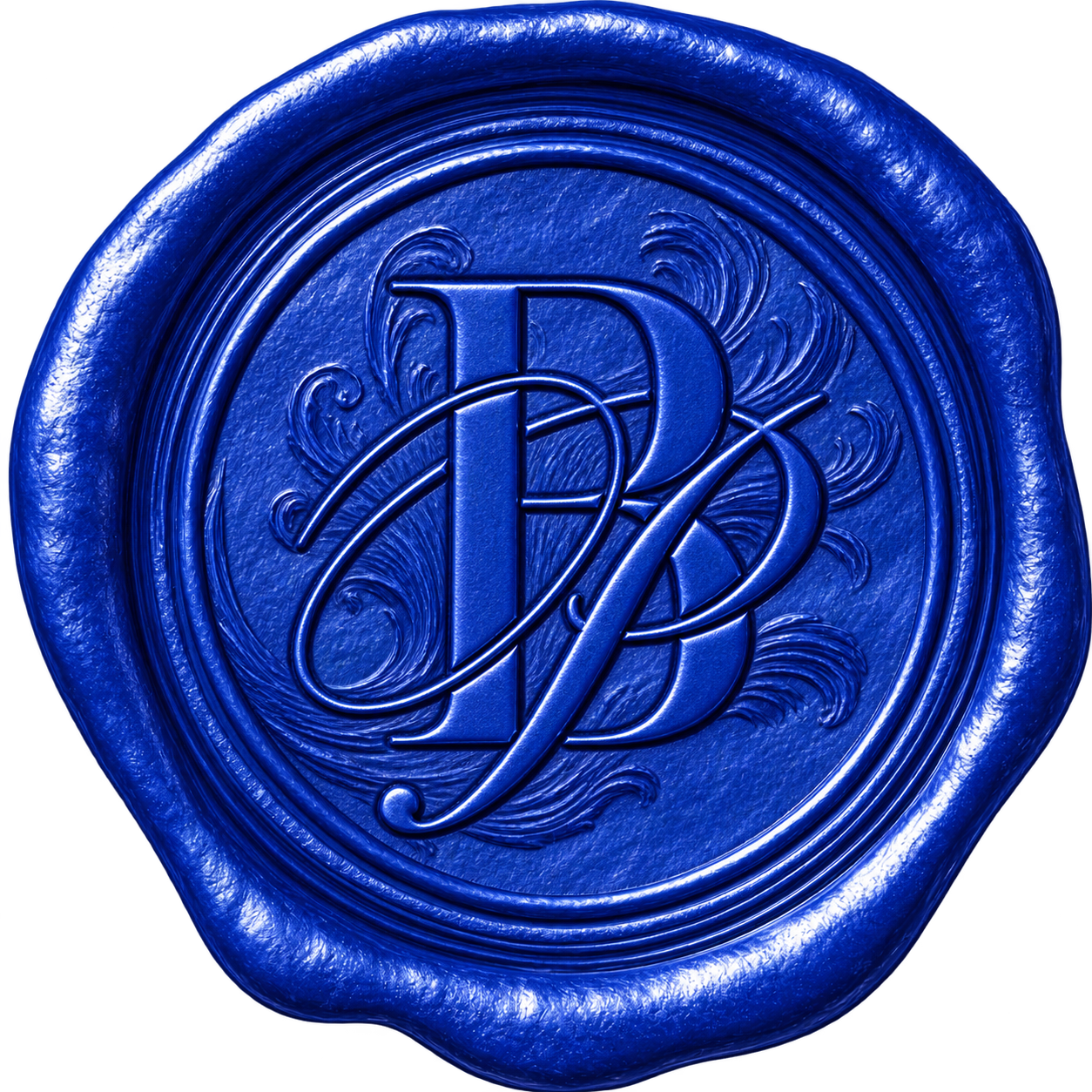 Sello de cera azul con monograma de Pau y Beto